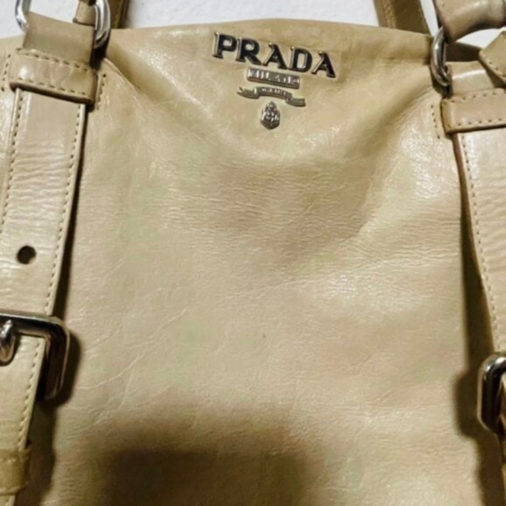 Prada Tan Leather Shoulder Bag with Buckle Straps - Picture 4 of 10